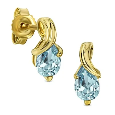 Abbildung von Miore Ohrringe Damen tropfen Ohrhänger mit Edelstein/Geburtsstein Aquamarin in blau aus Gelbgold 9 Karat / 375 Gold, Ohrschmuck