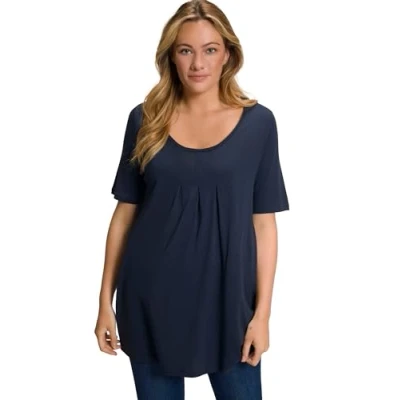 Abbildung von Ulla Popken, Damen, große Größen, T Shirt, Zierfalten, A Linie, Rundhals, Halbarm, Modal