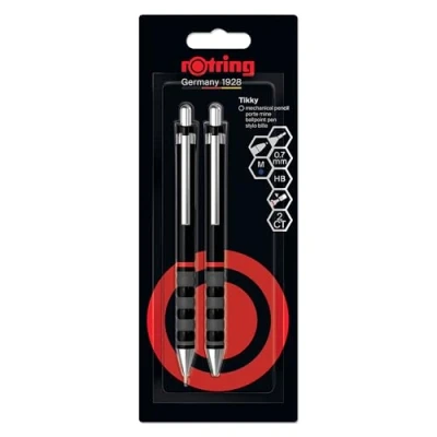 Abbildung von Rotring Tikky Set aus Feinminenstift und Kugelschreiber Bleistift mit HB Mine, 0,7 mm Schreibgerät mittelgroßer Spitze Schaft in Schwarz Leicht gummierter Griffzone