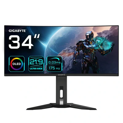 Abbildung von Gigabyte MO34WQC 34 OLED WQHD Curved Gaming Monitor 3440x1440(WQHD), 175Hz, 0.03ms, KVM, 250 cd/m², FreeSync Premium Pro, DisplayHDR True Black 400, HDMI 2.1, Displayport 1.4