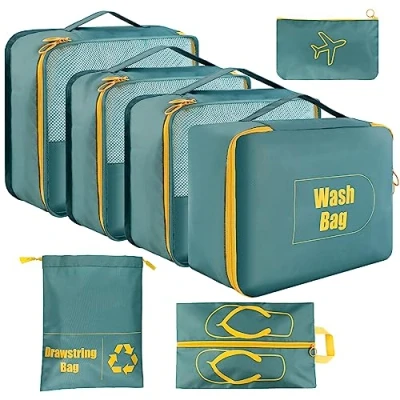 Abbildung von AiQInu Koffer Organizer Set 7 teilige Wasserfester Packwürfel Kofferorganizer Packtaschen Packing Cubes Schuhbeutel Kleidertaschen für