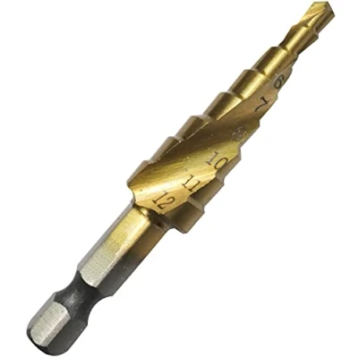 Abbildung von AERZETIX C49427 Stufenbohrer Metall Ø4.0 bis 12.0mm HSS+TIN Spiral Kegelbohrer Bit für Backenfutter Sechskantschaft 1/4&#039;&#039;