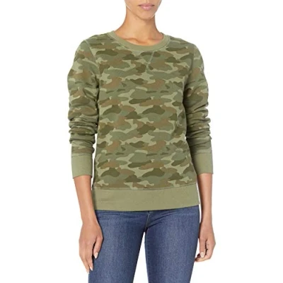Abbildung von Amazon Essentials Damen Sweatshirt aus French Terry Fleece mit Rundhalsausschnitt (Erhältlich in Übergröße), Grün Tarnmuster, L