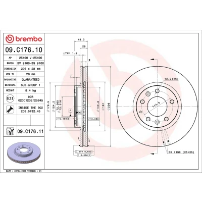 Abbildung von BREMBO COATED DISC LINE 09.C176.11 Bremsscheibe 296 28 5 innenbelüftet beschichtet mit Schrauben MAZDA: CX 7