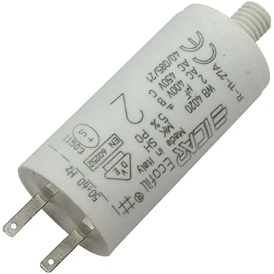 Abbildung von Anlaufkondensator Motorkondensator 2µF 450V 25x51mm Stecker 2,8x0,8mm ICAR 2uF