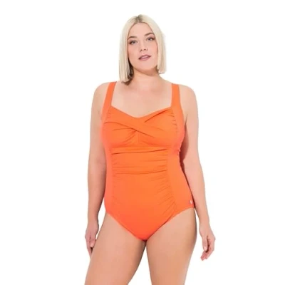 Abbildung von Ulla Popken PLUS SIZE Draped Badeanzug, Damen, Größe: 42, Coral pink