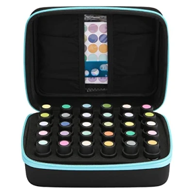 Abbildung von FITNATE Ätherische Öle Aufbewahrungsbox, 30 Flaschen ätherische Koffer(5/10/15ml), Box mit Flaschenöffner, Etikettenaufkleber und Geschenkkarte, wasserdicht stoßfest haltbar