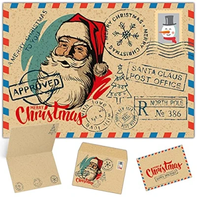 Abbildung von BREITENWERK Weihnachtskarten mit Umschlag (15er Set) MERRY CHRISTMAS SANTA edle Klappkarten privat und geschäftlich Frohe Weihnachten Karten