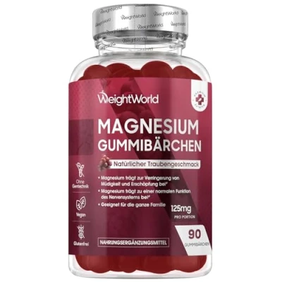 Abbildung von Magnesium Gummibärchen 125mg 90 Magnesiumcitrat Gummis Für Erwachsene &amp; Kinder Müdigkeit, Nervensystem Elektrolyte (EFSA) Traubengeschmack Alternativ zu Kapseln Tabletten WeightWorld