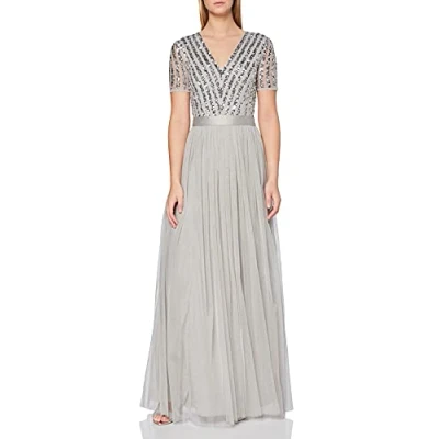 Abbildung von Maya Deluxe Damen Women&#039;s Maxi Ladies V neck Plus Size Ball Gown Short Sleeves Long Elega Bridesmaid Dress, Soft Grey, 40 EU