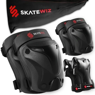 Abbildung von SKATEWIZ Protektoren, Inliner Schoner Erwachsene Schützer Damen Protektoren Schlittschuhe Damen, Herren, Schwarz Größe L