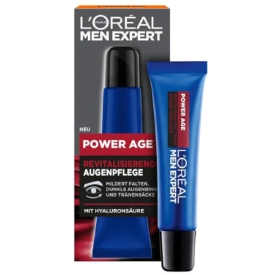 Abbildung von L&#039;Oréal Men Expert Augencreme gegen Falten für Männer, Anti Aging Augenpflege müde und matte Haut, Herren Feuchtigkeitspflege mit Hyaluronsäure, Power Age, 1 x 15 ml