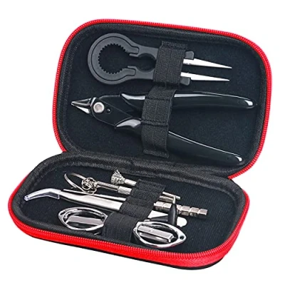 Abbildung von Leeko DIY Werkzeug Set, 9 Stück Spulenwerkzeugsatz mit Schraubendreher, Diagonalzange, Klappschere, Keramikpinzette, Bürste, Spule Jig, Gebogener Pinzette, Tragetasche