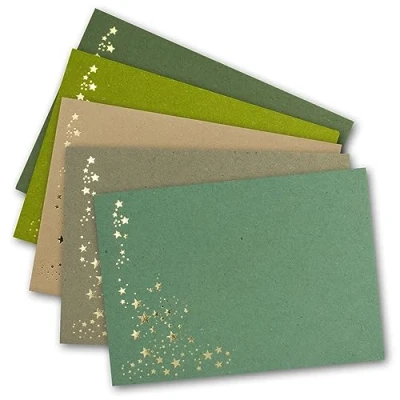 Abbildung von 25x Weihnachts Briefumschläge DIN C6 mit Gold Metallic geprägtem Sternenregen Farbenmix 2 Vintage Kraftpapier je Farbe 5 Stück Nassklebung 114 x 162 mm