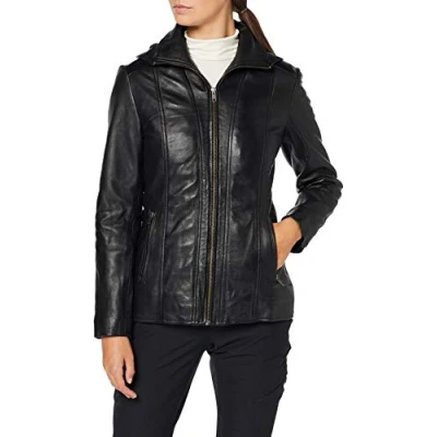 Abbildung von Urban Leather Damen Lederjacke mit Kapuze Sk1, Schwarz (Black), 3XL