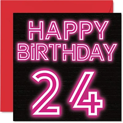 Abbildung von Lustige Karte zum 24. Geburtstag für Männer Frauen neonleuchtend Geburtstagskarte Sohn Tochter Bruder Schwester Onkel Tante Nichte Neffe Cousin 145 mm x Grußkarten