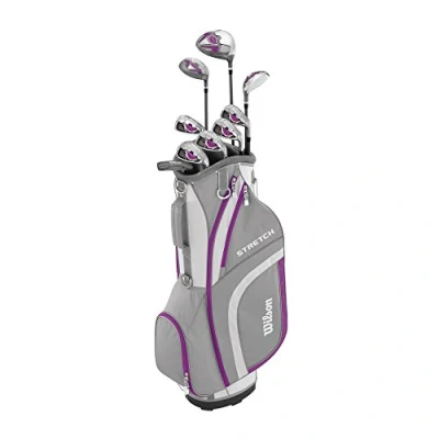 Abbildung von Wilson Anfänge rAmazon ExclusiveKomplettsatz, 9 Golfschläger mit Cartbag, Damen, Rechtshand, Stretch XL, weiß/grau/violett, WGG157554