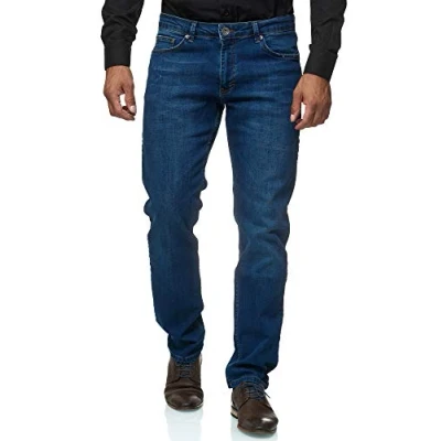 Abbildung von JEEL Herren Jeans Regular Fit Straight Cut Stretch Hose Basic Washed 03 blau 30W / 34L
