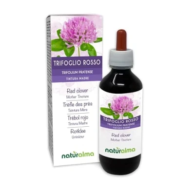Abbildung von Rotklee oder Wiesenklee (Trifolium pratense) Kraut mit Blüten Alkoholfreier Urtinktur Naturalma Flüssig Extrakt Tropfen 200 ml Nahrungsergänzungsmittel Veganer