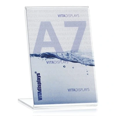 Abbildung von 10 Stück VITAdisplays® DIN A7 Werbeaufsteller / Preishalter Fotoaufsteller (7,4x10,5cm), Transparent aus original PLEXIGLAS® (10er Pack)