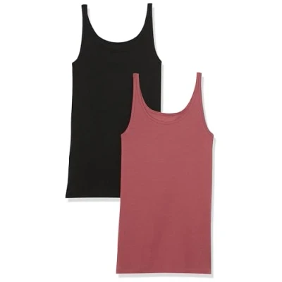 Abbildung von Amazon Essentials Damen Schmal geschnittenes Tanktop mit dünnem Trägern, 2er Pack, Pflaume/Schwarz, S
