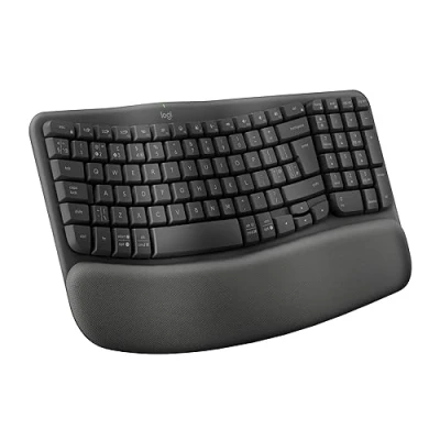 Abbildung von Logitech Wave Keys kabellose ergonomische Tastatur Grafit, Spanisches QWERTY Layout