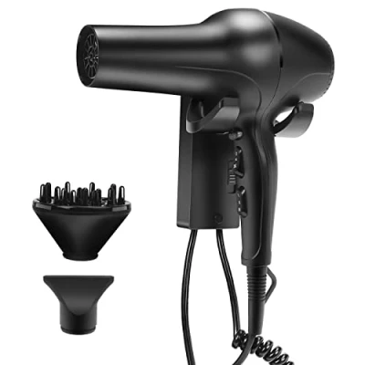 Abbildung von QL Föhn Ionen,Haartrockner mit Halterung und Diffusor,2200W,Wand fön AC Bürstenloser Motor für Hotel,Haus,Salon,Mattschwarz