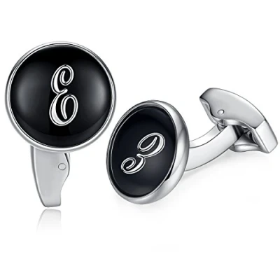 Abbildung von Honey Bear Briefe Initialen Buchstabe manschettenknöpfe Herren Edelstahl Hochzeit Cufflinks Manschettenknopf Schwarz (E)