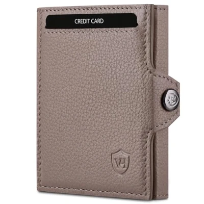 Abbildung von VON HEESEN Slim Wallet mit RFID Schutz Mini Geldbörse Herren &amp; Damen klein Kreditkartenetui Geldklammer Kartenetui Geldbeutel Portmonee Portemonnaie (Taupe)