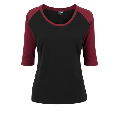 Abbildung von Urban Classics Ladies 3/4 Contrast Raglan TEE Tshirt print, Damen, Größe: Medium, Black/burgundy