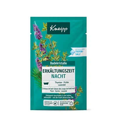 Abbildung von Kneipp Badekristalle Erkältungszeit Nacht naturreines Badesalz der Saline Luisenhall mit ätherischen Ölen aus Lavendel, Thymian &amp; Fichte entspannt einschlafen in kalten Jahreszeiten 60g