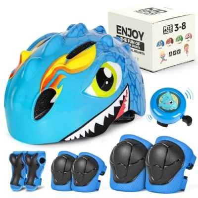Abbildung von VICTGOAL Fahrradhelm Kinder zu Radsport Niedliche Cartoon 3D Gestaltet Kinderhelm für Fahrrad Skateboard Rollschuh Jungen und Mädchen Verstellbare Größe (Blau Set mit Klingel, S (50 54 cm))