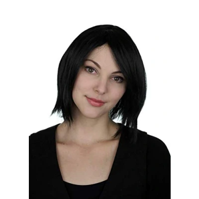Abbildung von Prettyland Damen Herren 30cm Kurze Glatt BOB Kurzhaare Natürlich Perücke Schwarz black wig C161