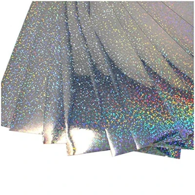 Abbildung von Din A4 Bogen Bastelfolie Selbstklebend Künstlerfolie Plotterfolie Plottfolie Hologramm Glitzer Folie Basteln DIY (Flakes Silber, 10er Set Bögen)