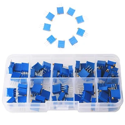 Abbildung von GTIWUNG 60 Stück 3296W 3296 Potentiometer Trimmer kit, Variabler Widerstandsset, Hoch Präzisions Widerstände 100Ω, 200Ω, 500Ω, 1KΩ, 2KΩ, 5KΩ, 10KΩ, 20KΩ, 50KΩ ohm (12 Werte)
