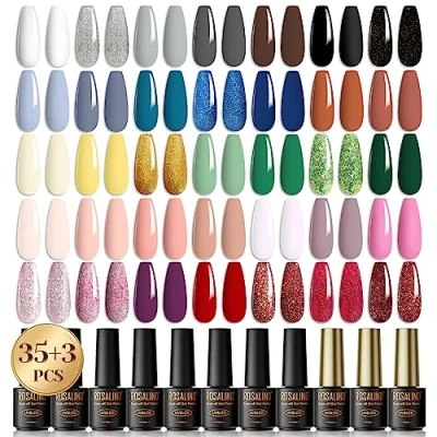 Abbildung von ROSALIND UV Nagellack Set, 35+3 Farben Gel Weiß Schwarz Grau Glitzer Schellack Set für Nagelstudio Design Nagel Gelnägel mit Geschenkbox Maniküre