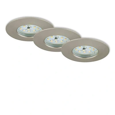 Abbildung von BRILONER Leuchten LED Einbauleuchten, 3er Set, Deckenlampen dimmbar, je 6,5 Watt, 570 Lumen, 3.000 Kelvin, IP44, Matt Nickel, 75x28mm (DxH), 7295 032