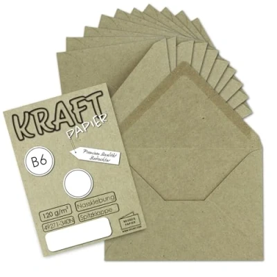 Abbildung von 50x Vintage Briefumschläge in grau DIN B6 125 x 178 mm Kraftpapier 120 g/m² Recycling Nassklebung Spitzklappe UmWelt by GUSTAV NEUSER