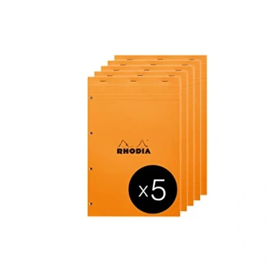 Abbildung von Rhodia 20200C Packung mit 5 Notizblöcken geheftet No.20, DIN A4+, 80 Blätter gelb kariert perforiert, 80g, Schwarz, 1 Pack