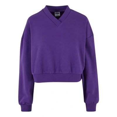 Abbildung von Urban Classics Cropped Vneck Sweatshirt, Damen, Größe: Medium, Realviolet