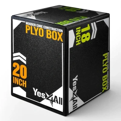 Abbildung von Yes4All Soft Wooden Core Unisex Erwachsene UYSN Weiche Plyo Box, b. 20/18/16, A. Version Sport Schwarz, 50.8 x 45.7 40.6 cm