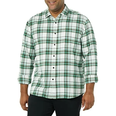 Abbildung von Amazon Essentials Herren Langarmhemd aus Flanell (in Übergröße erhältlich), Weiß Karomuster, S