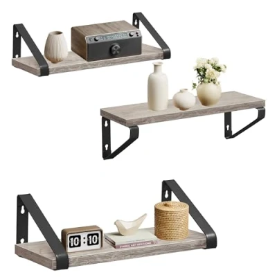 Abbildung von VASAGLE Wandregal, Schweberegal, 3er Set, Regalbrett, 2 Montagemöglichkeiten, 30/35/40 cm, für Wohnzimmer, Küche, Arbeitszimmer, Badezimmer, Greige Mattschwarz LWS033B02