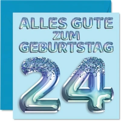 Abbildung von Stuff4 24. Geburtstagskarte für Männer Blau Glitzerballons Alles Gute zum Geburtstagskarten 24 Jährige Mann Sohn Bruder Onkel, 145mm Vierundzwanzig Geburtstag Grußkarten