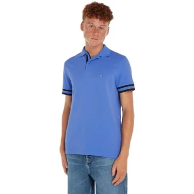 Abbildung von Tommy Hilfiger Monotype LOGO CUFF Poloshirt, Herren, Größe: Large, Blue spell