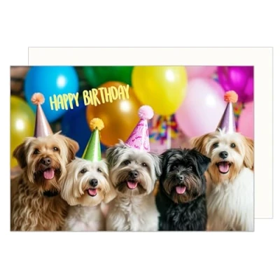 Abbildung von Edition Seidel Premium Geburtstagskarte mit Umschlag. Glückwunschkarte Tier Karte Billet Geburtstag Happy Birthday Mann Frau Kind Mädchen Junge süße Hunde Party Ballons (G3522 SW024)