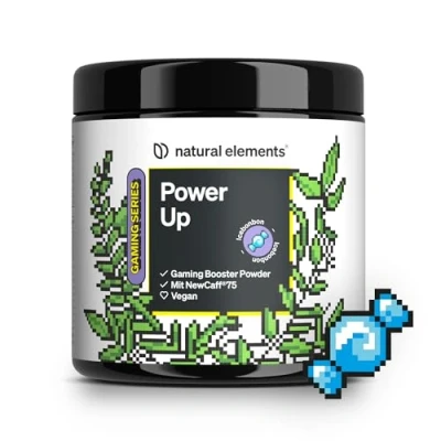 Abbildung von Power Up Icebonbon Gaming Booster, Energy Drink Pulver mit Koffein, NewCaff75, B Vitaminen, Vitamin C, L Tyrosin, Ginkgo und Grüntee Extrakt 40 Drinks vegan, hochdosiert, Stevia