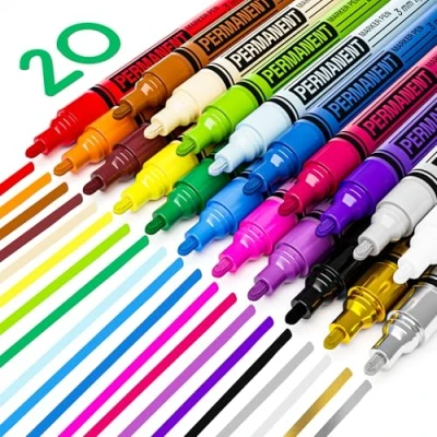 Abbildung von ARTISTRO 20 Ölbasierte permanent Marker Verschiedene Sets mit feiner und mittlerer Spitze für Holz, Stein, Stoff, Glas, Keramik, Metall, Kunststoff mehr Schnelltrocknend, wasserfest,