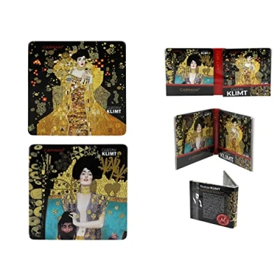 Abbildung von CARMANI Quadratische Korkunterlage 2er Set Korkmatte / Untersetzer verziert mit verschiedenen Malereien von GUSTAV KLIMT