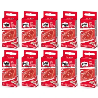 Abbildung von Pritt Kleberoller Nachfüllkassette, permanent, präzise Anwendung, Premium Band mit Klebstoffwaben, Bandlänge: 16 m, Bandbreite: 8,4 mm, 10 Stück